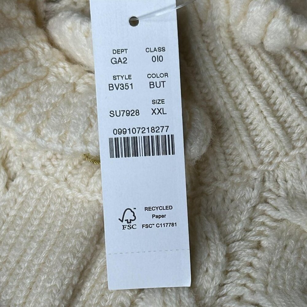 J Crew Sweater Womens XXL Cream Cable Knit Cardigan Ruffle Neck Gold Buttons - Picture 8 of 16